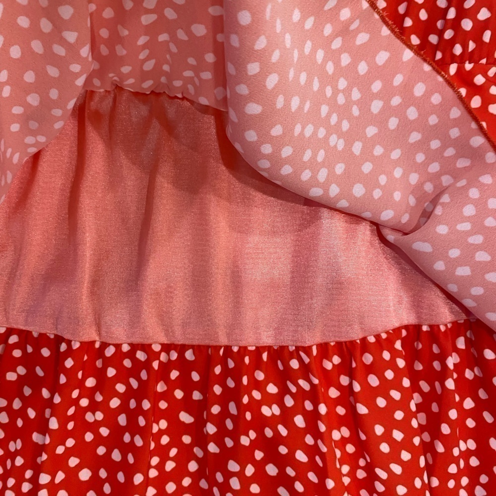 NWOT Long Sleeve Orange Ruffle dress w/white polkadots & elastic sleeves/waist M - Picture 3 of 7